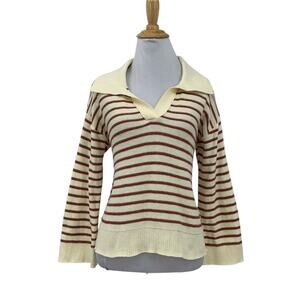 Marine Layer Sweater Women M Medium Multi Sage Polo Wide Collar Stripe Cropped